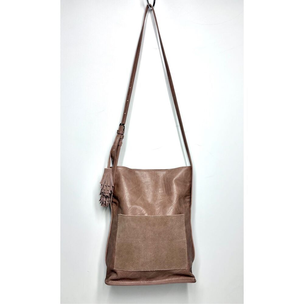 Antik Kraft Boho Brown Suede Vegan Leather Fold Over Crossbody Purse Tassel